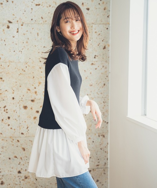 GLOBAL WORK（グローバルワーク）の「布帛ドッキングベスト7分袖/956183（ベスト・レディース・アッシュグレー/ブラック/モカ・FREE）」の5枚目の写真