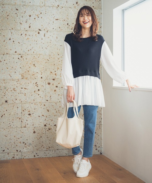 GLOBAL WORK（グローバルワーク）の「布帛ドッキングベスト7分袖/956183（ベスト・レディース・アッシュグレー/ブラック/モカ・FREE）」の7枚目の写真