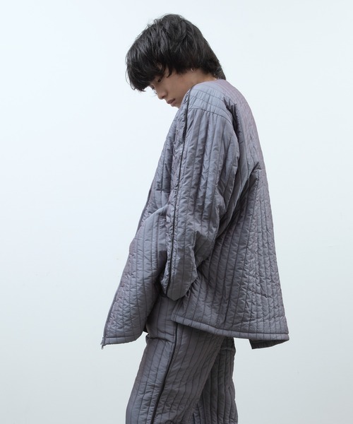 unlow（アンロー）の「シャンブレーキルティングジャケット（セットアップ対応）（ノーカラージャケット・メンズ・グレー/ブルー・L/M）」の5枚目の写真