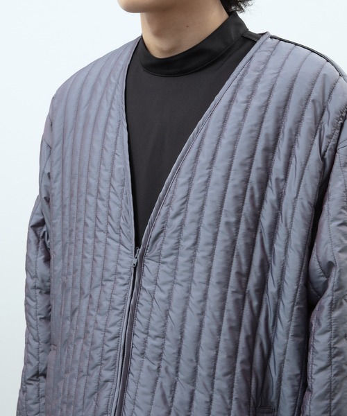 unlow（アンロー）の「シャンブレーキルティングジャケット（セットアップ対応）（ノーカラージャケット・メンズ・グレー/ブルー・L/M）」の8枚目の写真