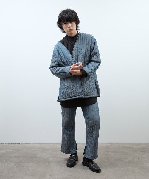 unlow（アンロー）の「シャンブレーキルティングジャケット（セットアップ対応）（ノーカラージャケット・メンズ・グレー/ブルー・L/M）」の14枚目の写真