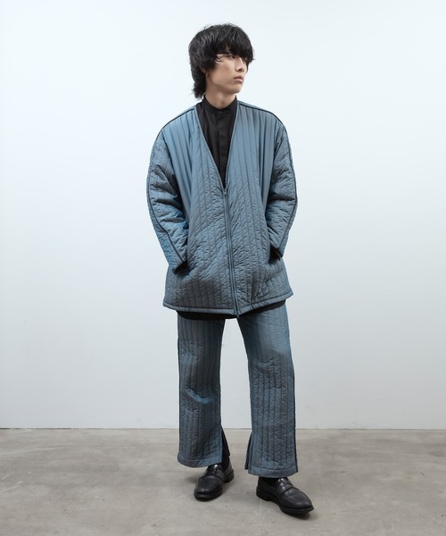 unlow（アンロー）の「シャンブレーキルティングジャケット（セットアップ対応）（ノーカラージャケット・メンズ・グレー/ブルー・L/M）」の13枚目の写真