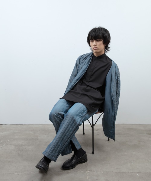 unlow（アンロー）の「シャンブレーキルティングジャケット（セットアップ対応）（ノーカラージャケット・メンズ・グレー/ブルー・L/M）」の15枚目の写真