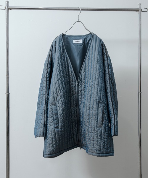 unlow（アンロー）の「シャンブレーキルティングジャケット（セットアップ対応）（ノーカラージャケット・メンズ・グレー/ブルー・L/M）」の18枚目の写真