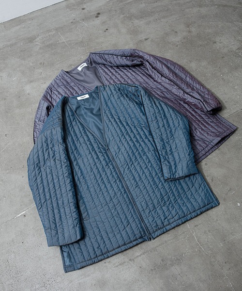 unlow（アンロー）の「シャンブレーキルティングジャケット（セットアップ対応）（ノーカラージャケット・メンズ・グレー/ブルー・L/M）」の17枚目の写真