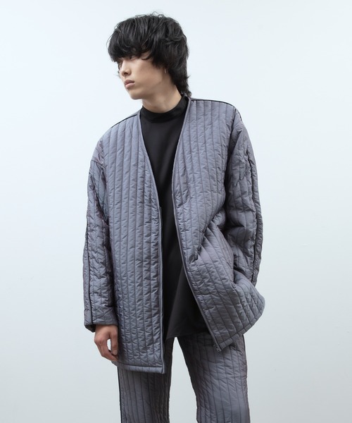 unlow（アンロー）の「シャンブレーキルティングジャケット（セットアップ対応）（ノーカラージャケット・メンズ・グレー/ブルー・L/M）」の20枚目の写真