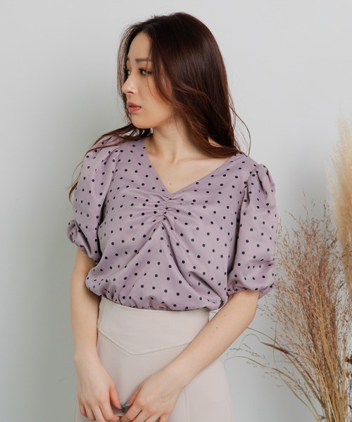 LIPSERVICE（リップサービス）の「DOTギャザートップス（Tシャツ/カットソー・レディース・ホワイト/ブラック/その他1/その他2・FREE）」の4枚目の写真