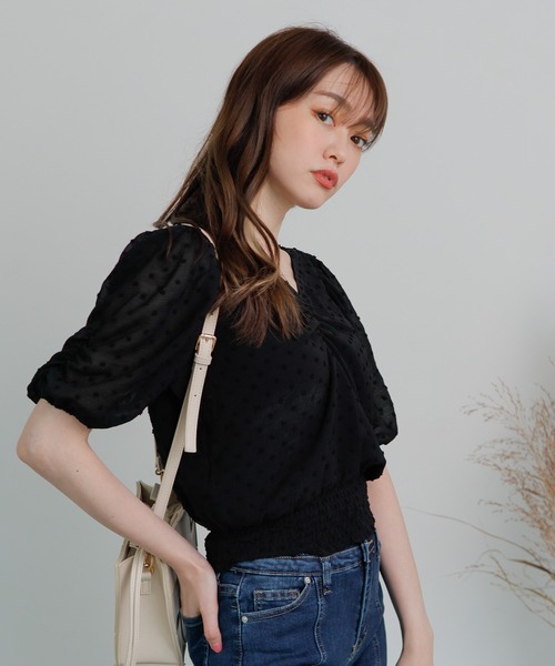 LIPSERVICE（リップサービス）の「DOTギャザートップス（Tシャツ/カットソー・レディース・ホワイト/ブラック/その他1/その他2・FREE）」の2枚目の写真