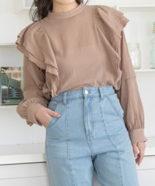 Mysa&Liina（ミーサリーナ）の「フリルコットンブラウス（シャツ/ブラウス・レディース・ブラック/ピンクベージュ/グレイッシュベージュ・M）」の2枚目の写真