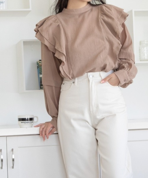 Mysa&Liina（ミーサリーナ）の「フリルコットンブラウス（シャツ/ブラウス・レディース・ブラック/ピンクベージュ/グレイッシュベージュ・M）」の22枚目の写真