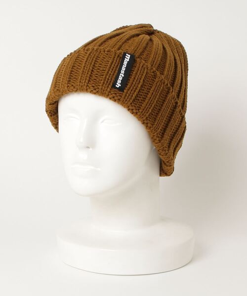 MANASTASH（マナスタッシュ）の「MANASTASH/マナスタッシュ　90 LOGO BEANIE Ⅱ　ビーニー（ニットキャップ/ビーニー・メンズ・タン/ダークオリーブ/インディゴブルー/ライトベージュ/ライトブルーグレー/ブラック/ボルドー/ゴールド・FREE）」の4枚目の写真