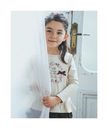 BeBe（ベベ）の「BeBe/水彩フラワープリントリボン裾フリル長袖Tシャツ(90~140cm)（Tシャツ/カットソー・キッズ）」