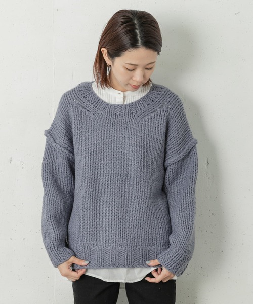 URBAN RESEARCH Sonny Label(アーバンリサーチサニーレーベル)の「ハンドニットプルオーバー(ニット/セーター・レディース・オフホワイト/ブルー系その他/ミント・FREE)」の3枚目の写真