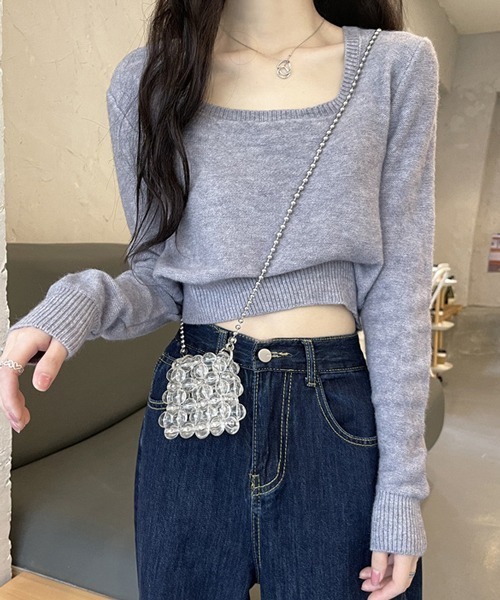 HALEY PESCA（ヘーリーペスカ）の「HALEY PESCA/スクエアネック ショートニット（ニット/セーター・レディース・ホワイト/ブラック/グレー/アイボリー・FREE）」の13枚目の写真