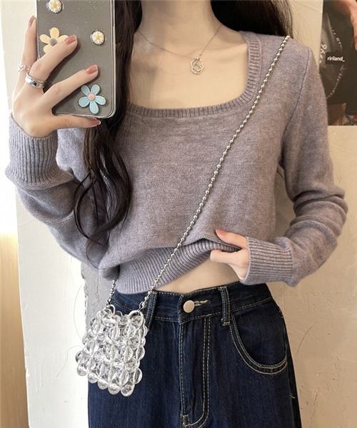 HALEY PESCA（ヘーリーペスカ）の「HALEY PESCA/スクエアネック ショートニット（ニット/セーター・レディース・ホワイト/ブラック/グレー/アイボリー・FREE）」の17枚目の写真