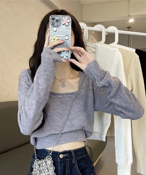 HALEY PESCA（ヘーリーペスカ）の「HALEY PESCA/スクエアネック ショートニット（ニット/セーター・レディース・ホワイト/ブラック/グレー/アイボリー・FREE）」の19枚目の写真