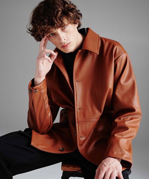 tk.TAKEO KIKUCHI（ティーケータケオキクチ）の「◆シンセティックレザーオーバージャケット（ダウンジャケット/コート・メンズ・ブラック/ブラウン系・88/66）」の5枚目の写真