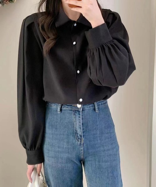 Diosfront(ディオスフロント)の「ボリュウームスリーブルーズシャツ(シャツ/ブラウス・レディース・ホワイト/ブラック/ブルー・M/L)」の1枚目の写真