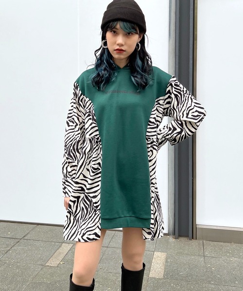 RASVOA（ラスボア）の「ゼブラ切替パーカーワンピース（ワンピース・レディース・ブラック/グリーン・FREE）」の11枚目の写真