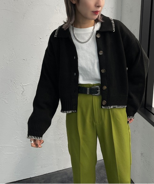 ステッチ使い襟付きカーディガン【ZOZOTOWN限定アイテム