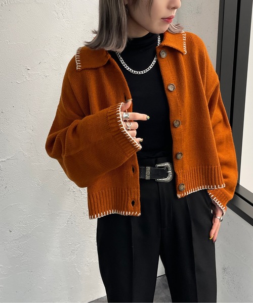 ステッチ使い襟付きカーディガン【ZOZOTOWN限定アイテム