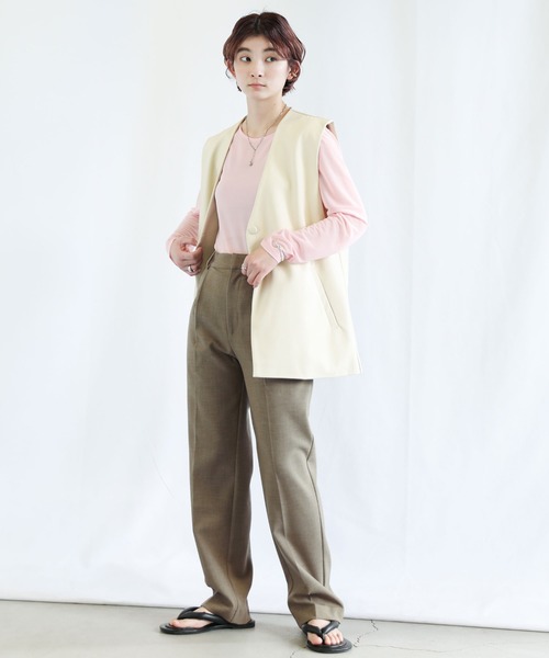 select MOCA(セレクトモカ)の「ベーシックテーパードパンツ(スラックス・レディース・ベージュ/ライトイエロー・SMALL/MEDIUM)」の14枚目の写真