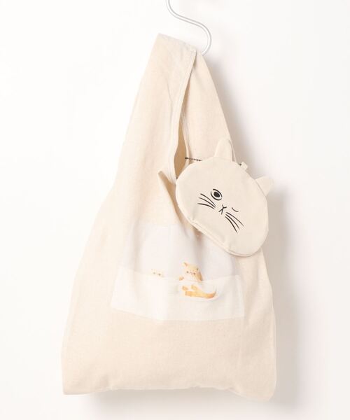 Samansa Mos2（サマンサ モスモス）の「【ねこねこ食パン】ポケッタブルエコバッグ（エコバッグ/サブバッグ・レディース・キナリ/モカ・ﾌﾘ-）」の2枚目の写真