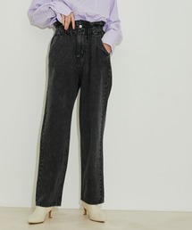 vis-`a-vis | 【WEB限定】ケミカルウォッシュウエストギャザーストレートデニム(デニムパンツ)