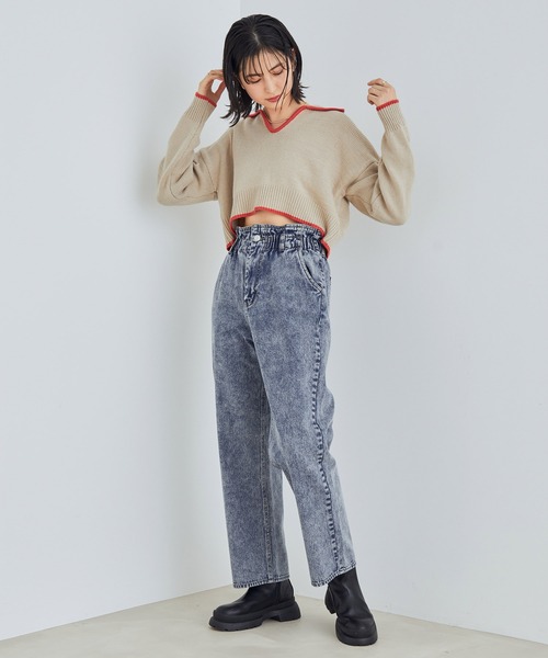 vis-`a-vis（ビサビ）の「【WEB限定】ケミカルウォッシュウエストギャザーストレートデニム（デニムパンツ・レディース・ブルー系その他6/ブラック系その他・SS/M/S/L）」の3枚目の写真