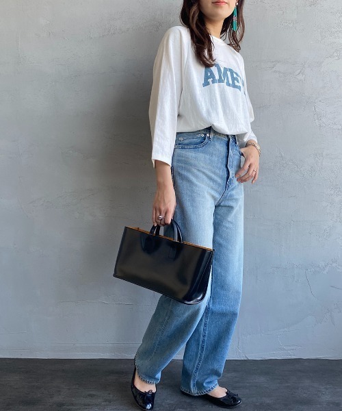 AMERICANA（アメリカーナ）の「[Americana×JEANS FACTORY/アメリカーナ×ジーンズファクトリー] 別注 7分袖ラグランスリーブ カレッジロゴプリントTシャツ（Tシャツ/カットソー・レディース・オフホワイト/スミクロ/グレイッシュベージュ・ONE SIZE）」の19枚目の写真