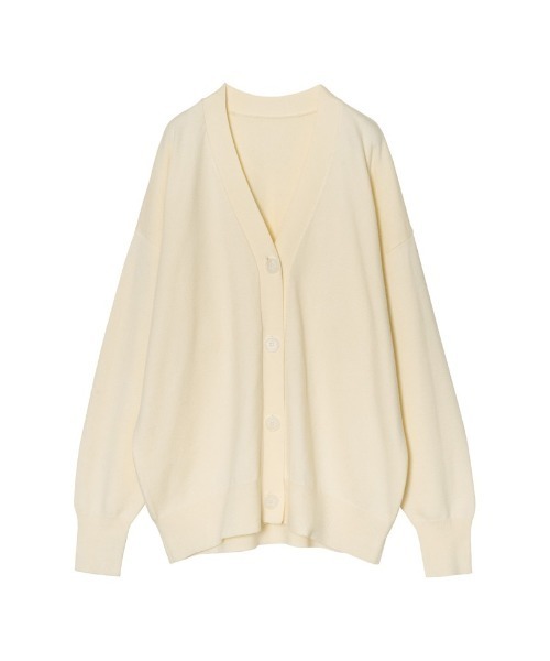 Re:EDIT（リエディ）の「Vネックオーバーサイズカラーニットカーディガン（カーディガン/ボレロ・レディース・ブラック/アイボリー/グレー/レッド/イエロー/グリーン/ホワイト/ピンク/ブルー/ベージュ/チャコールグレー/ホワイト×ブラック・MEDIUM/LARGE）」の2枚目の写真