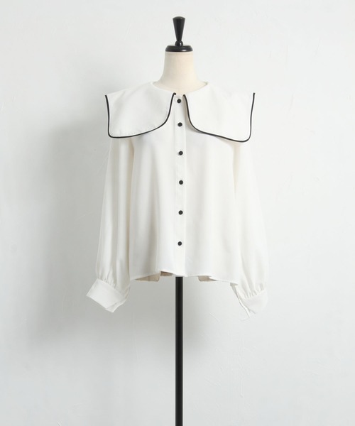 tocco closet（トッコ　クローゼット）の「【ZOZO限定】配色ライン入りセーラーカラーブラウス（シャツ/ブラウス・レディース・ブラック/オフホワイト・M）」の20枚目の写真