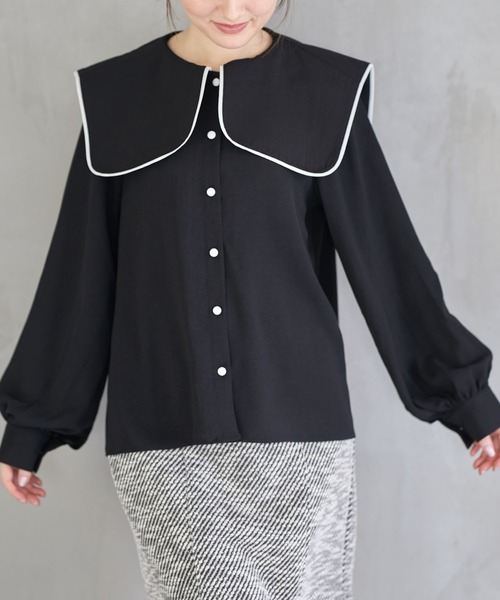 tocco closet（トッコ　クローゼット）の「【ZOZO限定】配色ライン入りセーラーカラーブラウス（シャツ/ブラウス・レディース・ブラック/オフホワイト・M）」の15枚目の写真