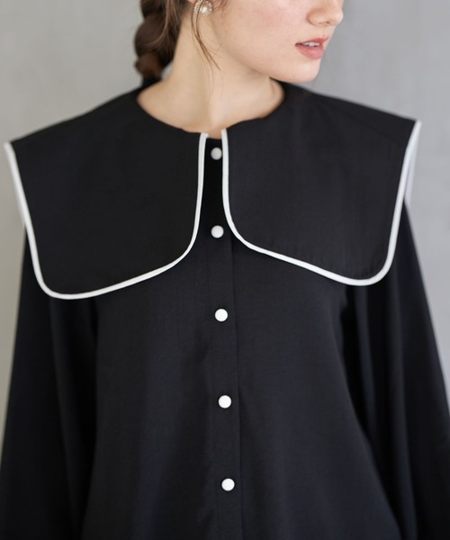 tocco closet（トッコ　クローゼット）の「【ZOZO限定】配色ライン入りセーラーカラーブラウス（シャツ/ブラウス・レディース・ブラック/オフホワイト・M）」の16枚目の写真