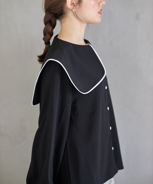 tocco closet（トッコ　クローゼット）の「【ZOZO限定】配色ライン入りセーラーカラーブラウス（シャツ/ブラウス・レディース・ブラック/オフホワイト・M）」の17枚目の写真