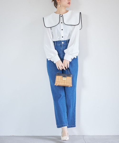 tocco closet（トッコ　クローゼット）の「【ZOZO限定】配色ライン入りセーラーカラーブラウス（シャツ/ブラウス・レディース・ブラック/オフホワイト・M）」の7枚目の写真