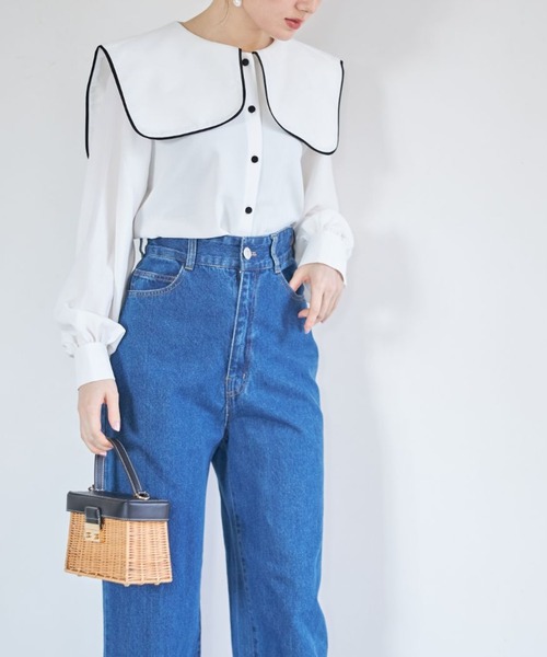 tocco closet（トッコ　クローゼット）の「【ZOZO限定】配色ライン入りセーラーカラーブラウス（シャツ/ブラウス・レディース・ブラック/オフホワイト・M）」の3枚目の写真