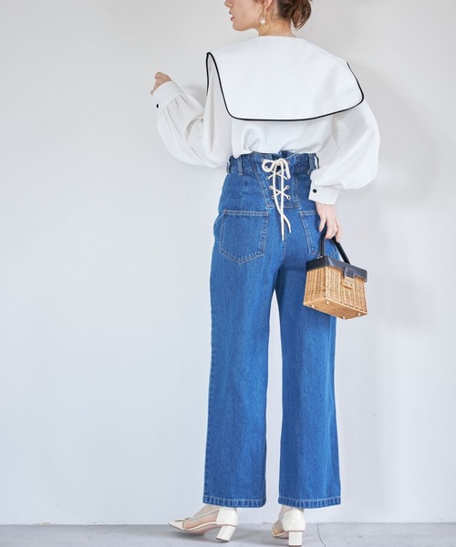 tocco closet（トッコ　クローゼット）の「【ZOZO限定】配色ライン入りセーラーカラーブラウス（シャツ/ブラウス・レディース・ブラック/オフホワイト・M）」の5枚目の写真