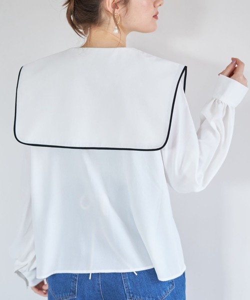 tocco closet（トッコ　クローゼット）の「【ZOZO限定】配色ライン入りセーラーカラーブラウス（シャツ/ブラウス・レディース・ブラック/オフホワイト・M）」の9枚目の写真