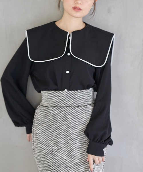tocco closet（トッコ　クローゼット）の「【ZOZO限定】配色ライン入りセーラーカラーブラウス（シャツ/ブラウス・レディース・ブラック/オフホワイト・M）」の11枚目の写真