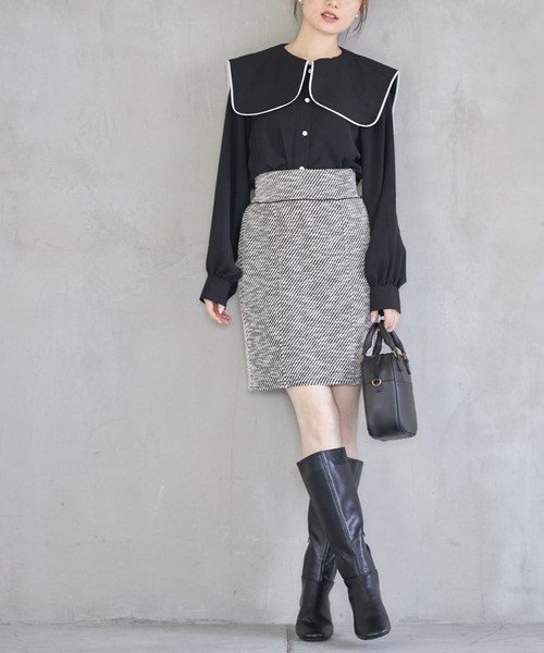 tocco closet（トッコ　クローゼット）の「【ZOZO限定】配色ライン入りセーラーカラーブラウス（シャツ/ブラウス・レディース・ブラック/オフホワイト・M）」の10枚目の写真