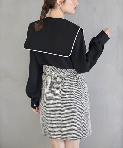 tocco closet（トッコ　クローゼット）の「【ZOZO限定】配色ライン入りセーラーカラーブラウス（シャツ/ブラウス・レディース・ブラック/オフホワイト・M）」の13枚目の写真
