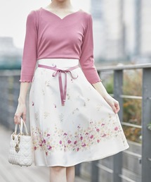 tocco closet | ウエストリボン付きリブカットソー×フラワープリントドッキングワンピース(ワンピース)