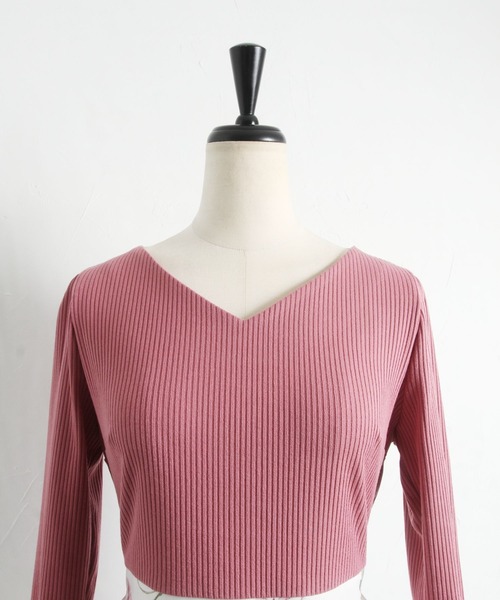 tocco closet（トッコ　クローゼット）の「ウエストリボン付きリブカットソー×フラワープリントドッキングワンピース（ワンピース・レディース・ネイビー/ピンク・M）」の18枚目の写真