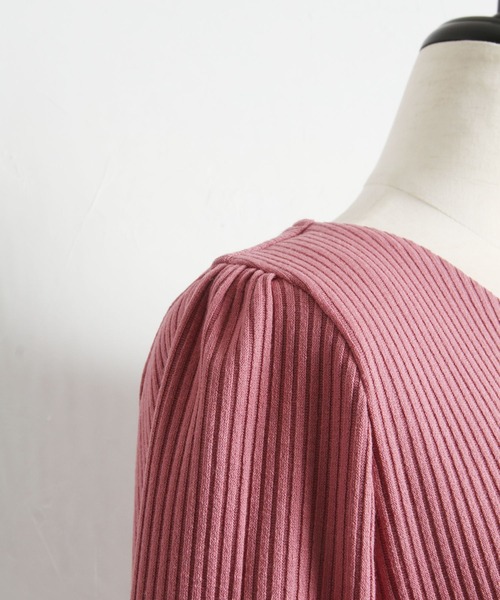 tocco closet（トッコ　クローゼット）の「ウエストリボン付きリブカットソー×フラワープリントドッキングワンピース（ワンピース・レディース・ネイビー/ピンク・M）」の21枚目の写真