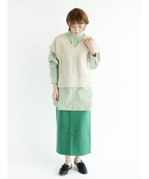 Lugnoncure（ルノンキュール）の「ポンチタイトスリットスカート（スカート・レディース・ブラック/ベージュ/グリーン・ﾌﾘ-）」の8枚目の写真