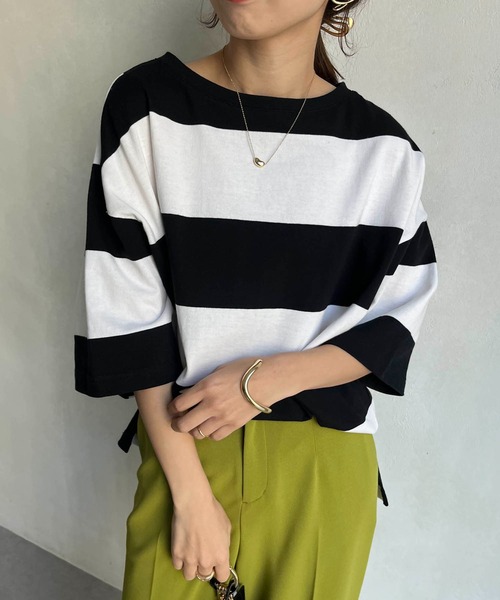 CAPRICIEUX LE'MAGE(カプリシューレマージュ)の「〈WEB限定〉ワイドボーダーTシャツ(Tシャツ/カットソー・レディース・ホワイト/ベージュ・FREE)」の5枚目の写真