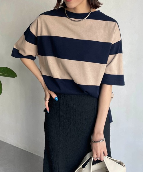 CAPRICIEUX LE'MAGE(カプリシューレマージュ)の「〈WEB限定〉ワイドボーダーTシャツ(Tシャツ/カットソー・レディース・ホワイト/ベージュ・FREE)」の14枚目の写真