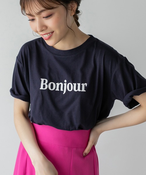 Edit Sheen(エディットシーン)の「ボンジュールロゴTシャツ(Tシャツ/カットソー・レディース・ネイビー/レッド/ネイビー系1/グレー系その他・M)」の4枚目の写真