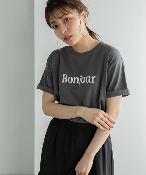 tシャツ ボンクラージュロゴ Tシャツ レディース ボンジュールロゴTシャツ（Tシャツ/カットソー）｜Edit Sheen